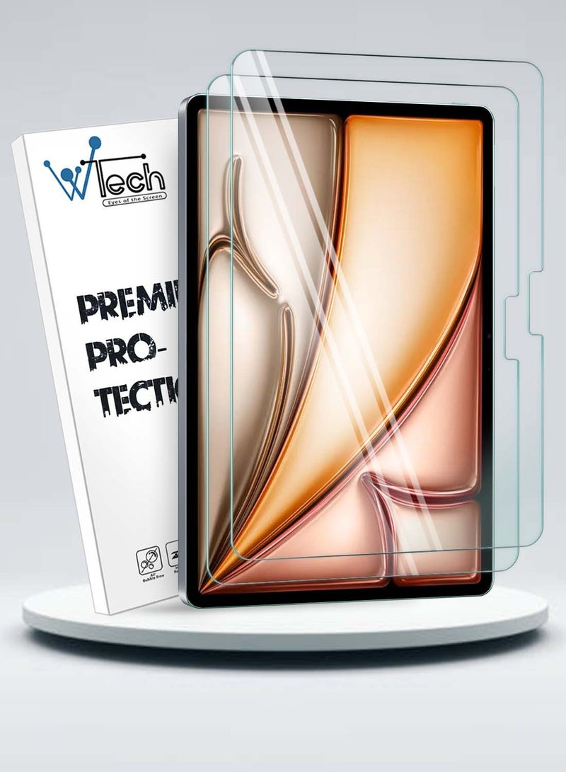 Wtech Apple iPad Air 2025 (7th Generation) M3 13 inch WTech Premium Series Curved Edges Full Cover Tempered Glass Screen Protector 2 Pack - Clear - Image 1