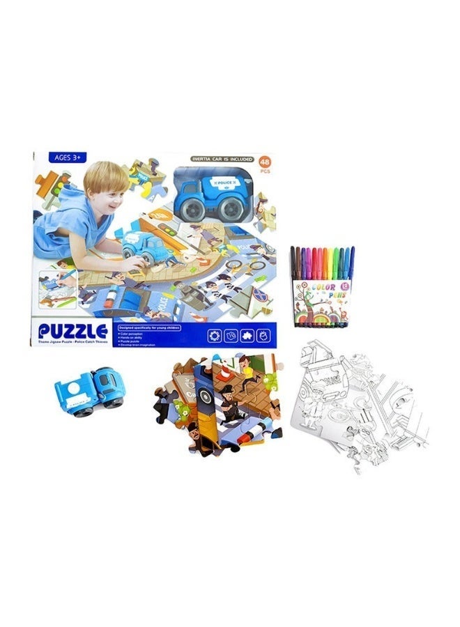Police coloring and assembly puzzle 48 pcs + Car - Image 1