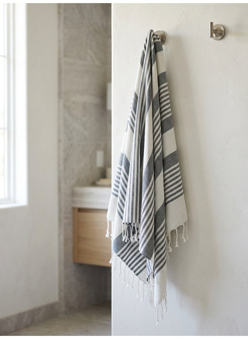 Ambrosia 90x180 cm Polycotton Turkish Fouta Towel in Charcoal Striped Flat Weave Design, Lightweight Quick Drying Multipurpose Beach Towel Bath Wrap and Outdoor Picnic Blanket - Image 5