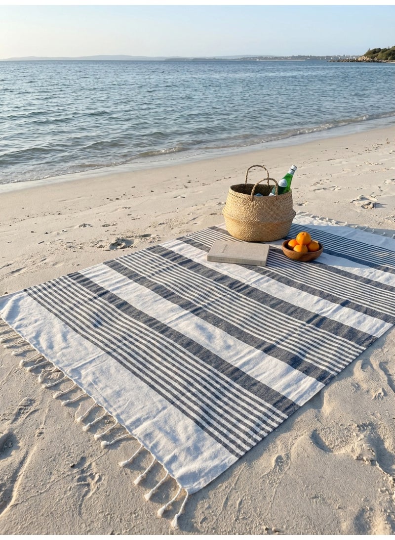 Ambrosia 90x180 cm Polycotton Turkish Fouta Towel in Charcoal Striped Flat Weave Design, Lightweight Quick Drying Multipurpose Beach Towel Bath Wrap and Outdoor Picnic Blanket - Image 4