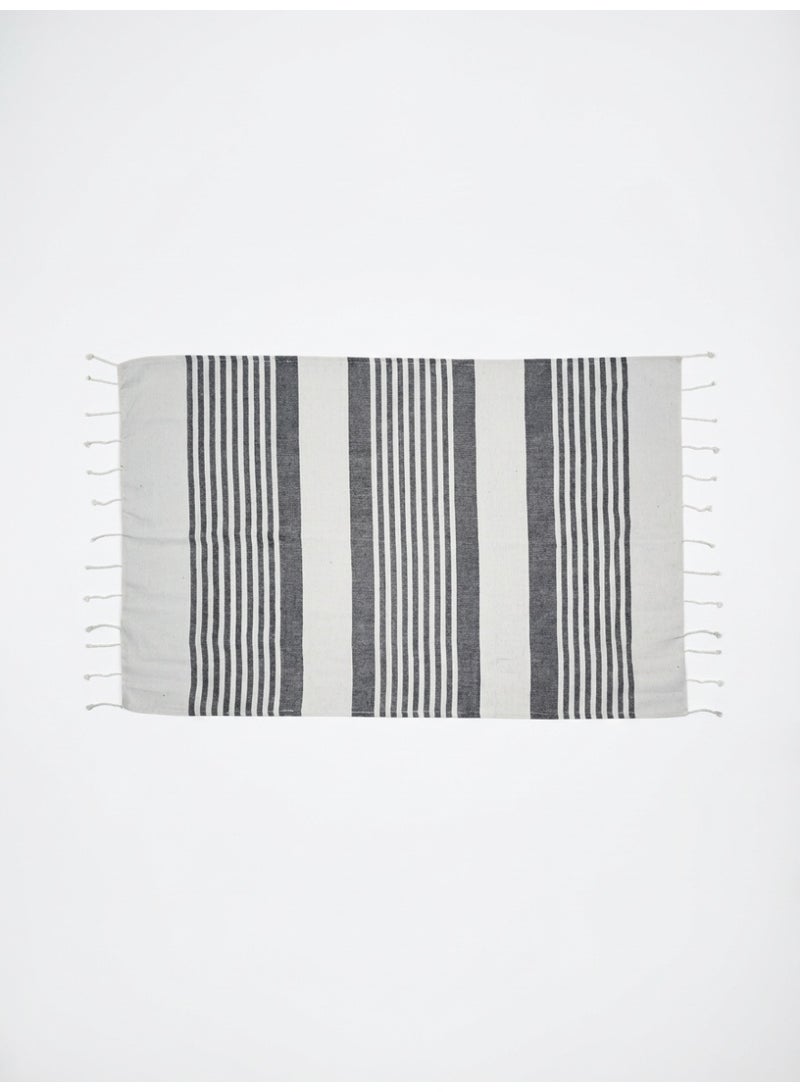 Ambrosia 90x180 cm Polycotton Turkish Fouta Towel in Charcoal Striped Flat Weave Design, Lightweight Quick Drying Multipurpose Beach Towel Bath Wrap and Outdoor Picnic Blanket - Image 1