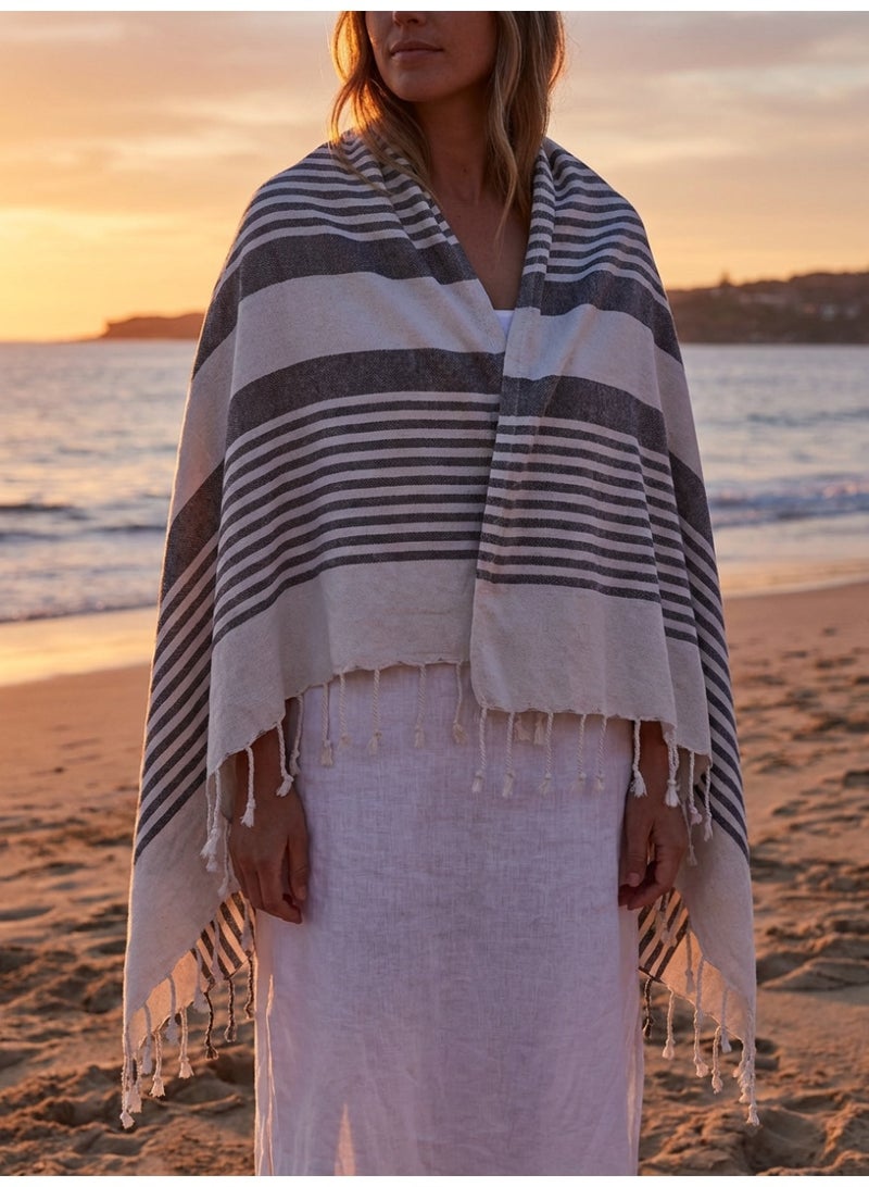 Ambrosia 90x180 cm Polycotton Turkish Fouta Towel in Charcoal Striped Flat Weave Design, Lightweight Quick Drying Multipurpose Beach Towel Bath Wrap and Outdoor Picnic Blanket - Image 3