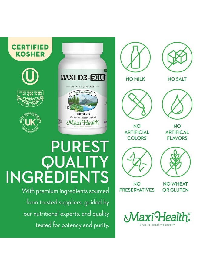 Maxi Health 5000 Iu Dietary Supplement Easy To Swallow Odorless & Tasteless Supports Calcium Absorption Immune Health And Bone Health In Adult Women & Men 180 Tablets By Maxi Health  - Image 4