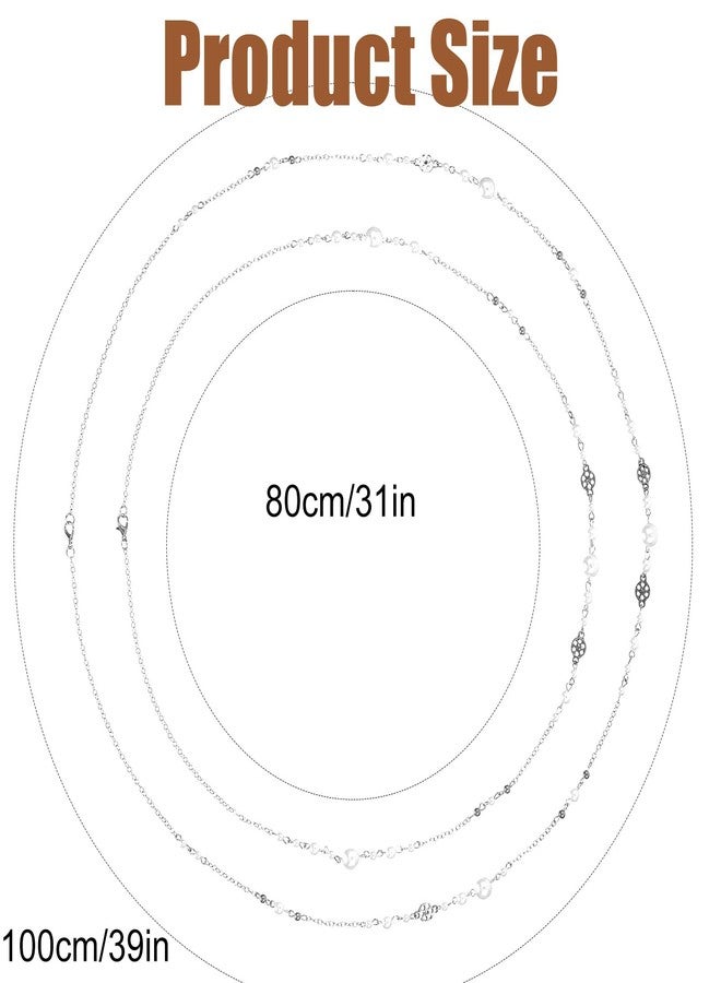 Yolev 2Pcs Long Pearl Necklaces for Women Silver Dainty Beaded Pearl Layered Necklaces for Women Long Necklace Statement Sweater Strand Chain Jewelry For Party Wedding - Image 3