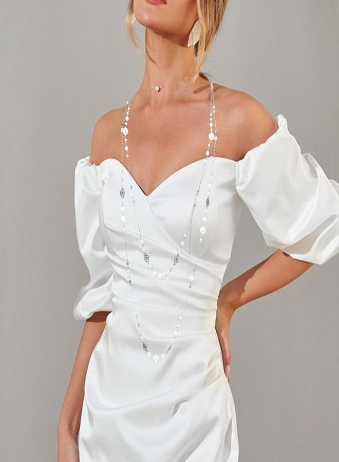 Yolev 2Pcs Long Pearl Necklaces for Women Silver Dainty Beaded Pearl Layered Necklaces for Women Long Necklace Statement Sweater Strand Chain Jewelry For Party Wedding - Image 4