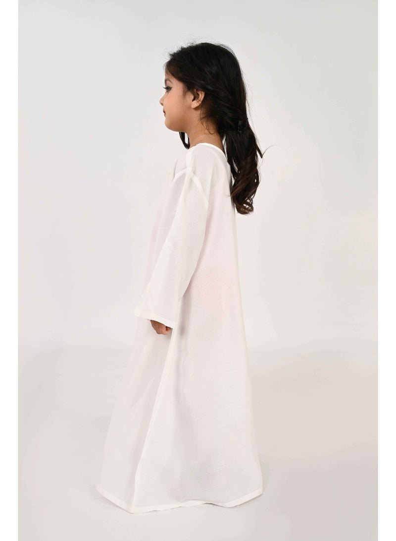 Linelle Kids Jalabiya – White Rayon Maxi with Full Loose Sleeves and Embroidery Detailing - Image 4