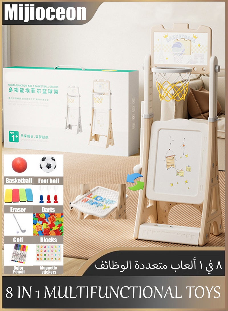 ميجيوسيون لعبة أطفال متعددة الوظائف 8 في 1: جولف، كرة سلة، كرة قدم، سهام، مكعبات بناء، لوح رسم، ملصقات مغناطيسية — كل ذلك في منتج واحد قابل لتعديل الارتفاع. مناسبة للأطفال دون سن 8 سنوات لتنمية الذكاء والمهارات اليدوية. أفضل هدية للأطفال، تأتي في علبة هدايا أنيقة. - Image 1