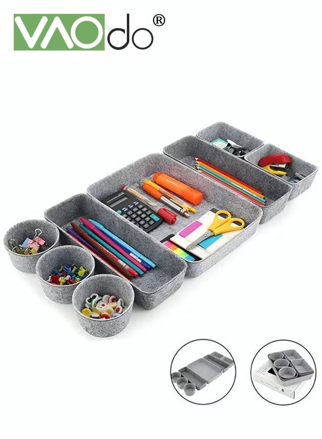 VAOdo 8PCS Multifunctional Felt Storage Box Set, Durable Multiple Sizes for Office and Home Grey - Image 1