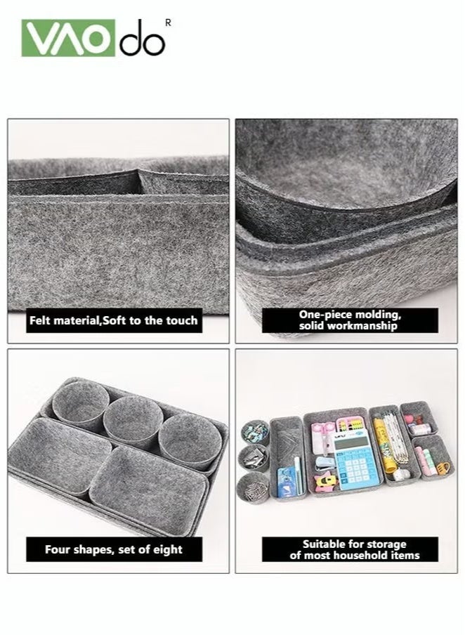 VAOdo 8PCS Multifunctional Felt Storage Box Set, Durable Multiple Sizes for Office and Home Grey - Image 4