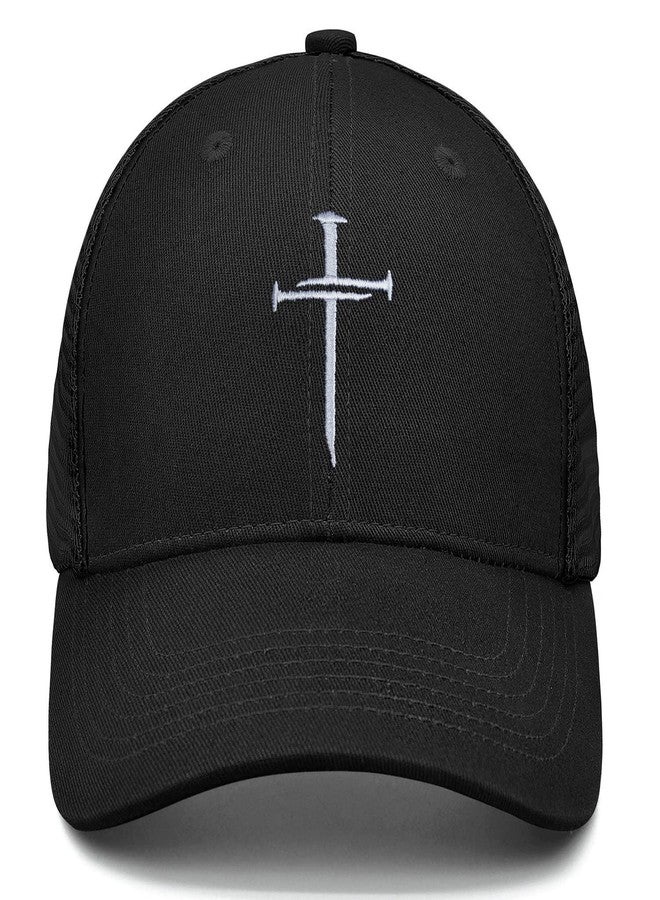 singwe Christian Hats Nail Cross Jesus Hat Black Embroidered Baseball Cap Adjustable Cross Hat Trucker Hats for Men Women - Image 1