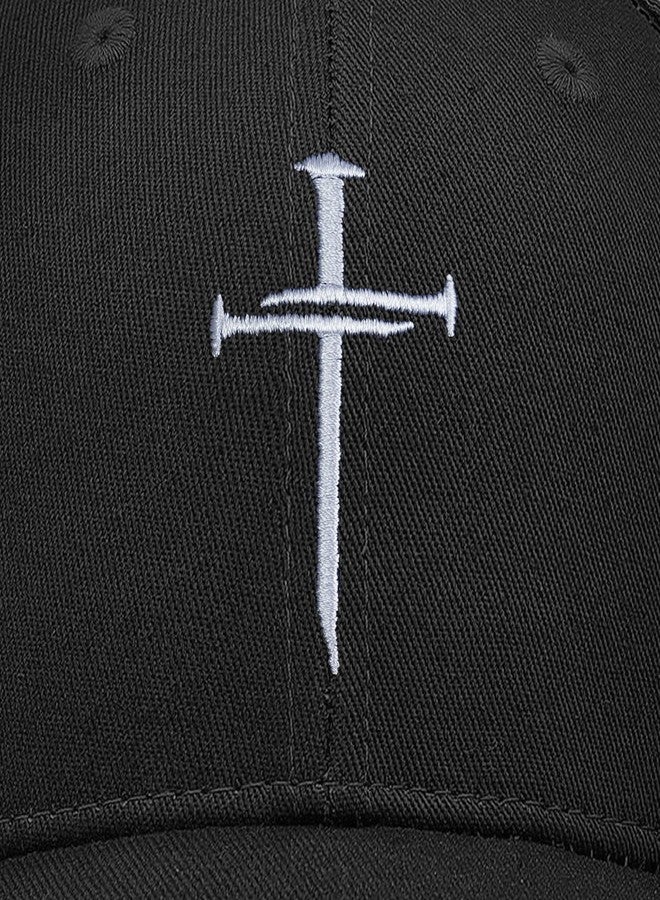 singwe Christian Hats Nail Cross Jesus Hat Black Embroidered Baseball Cap Adjustable Cross Hat Trucker Hats for Men Women - Image 2