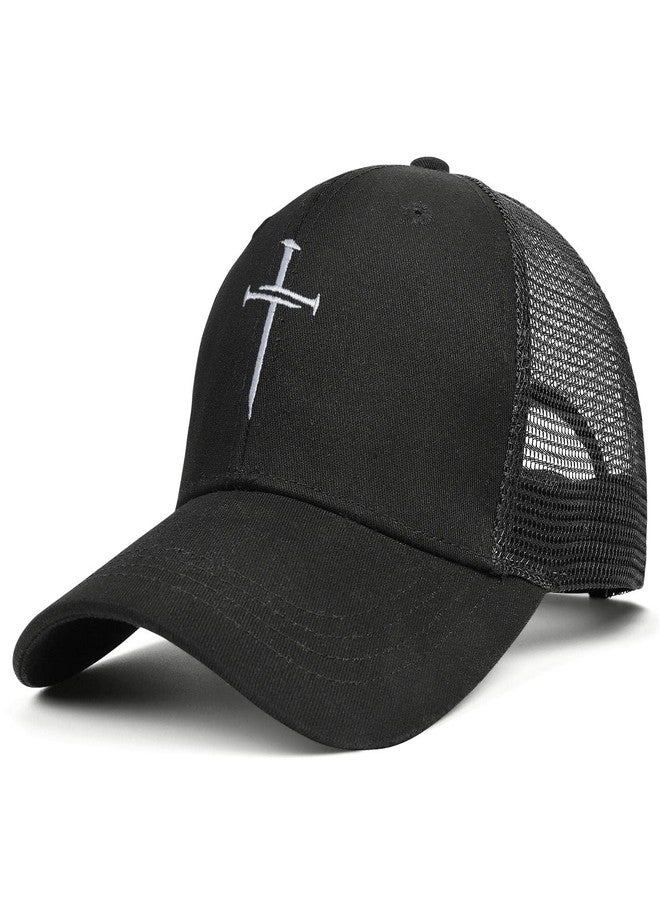 singwe Christian Hats Nail Cross Jesus Hat Black Embroidered Baseball Cap Adjustable Cross Hat Trucker Hats for Men Women - Image 4