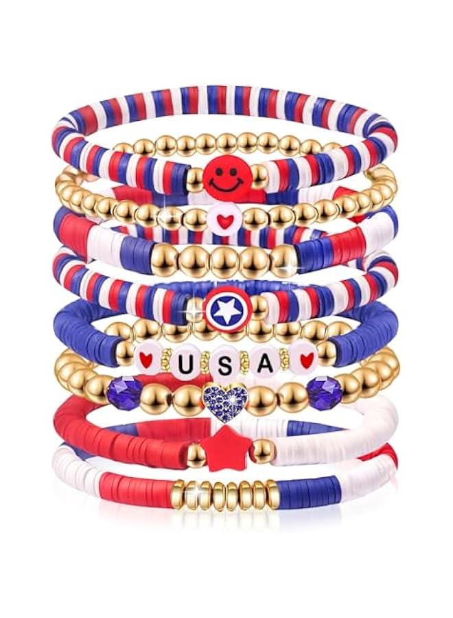 Arabest Independence Day Gifts for Women Men Teens Red White Blue Clay Beaded Stackable Stretch Bracelets USA Patriotic Jewelry 4th of July Accessories - Image 1