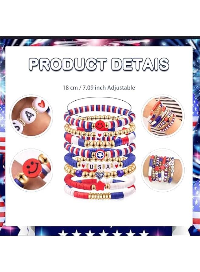 Arabest Independence Day Gifts for Women Men Teens Red White Blue Clay Beaded Stackable Stretch Bracelets USA Patriotic Jewelry 4th of July Accessories - Image 2