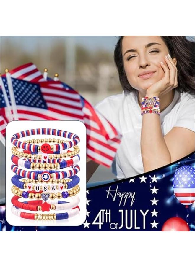 Arabest Independence Day Gifts for Women Men Teens Red White Blue Clay Beaded Stackable Stretch Bracelets USA Patriotic Jewelry 4th of July Accessories - Image 4