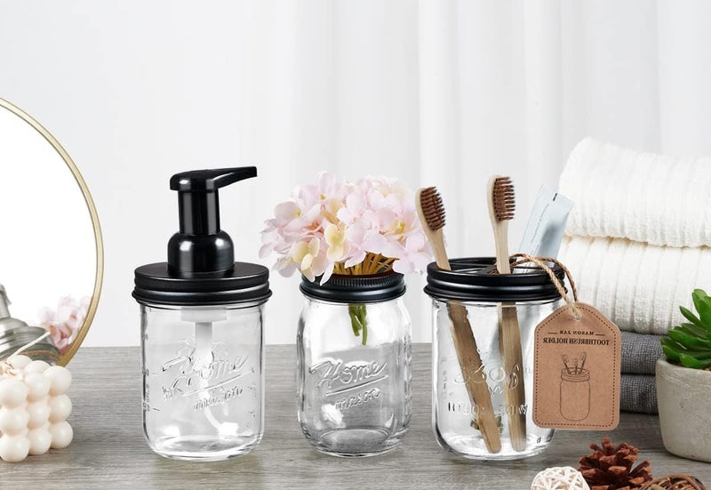 SheeChung Bathroom Accessories, Toothbrush Holder, Foaming Soap Dispenser, Bathroom Decor, Bathroom Accessory Set, Dish Soap Dispenser for Bathroom, Kitchen Sink - Black - Image 3
