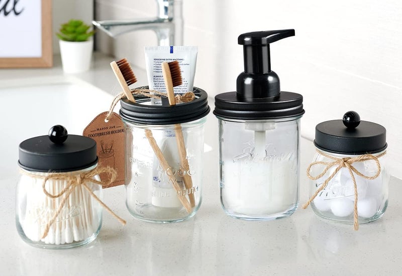SheeChung Bathroom Accessories, Toothbrush Holder, Foaming Soap Dispenser, Bathroom Decor, Bathroom Accessory Set, Dish Soap Dispenser for Bathroom, Kitchen Sink - Black - Image 4