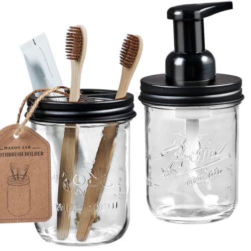SheeChung Bathroom Accessories, Toothbrush Holder, Foaming Soap Dispenser, Bathroom Decor, Bathroom Accessory Set, Dish Soap Dispenser for Bathroom, Kitchen Sink - Black - Image 1