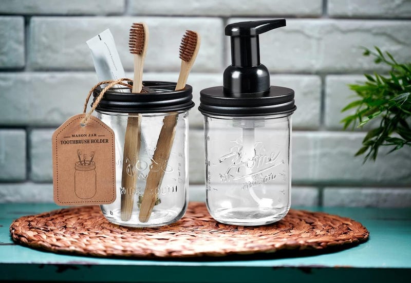 SheeChung Bathroom Accessories, Toothbrush Holder, Foaming Soap Dispenser, Bathroom Decor, Bathroom Accessory Set, Dish Soap Dispenser for Bathroom, Kitchen Sink - Black - Image 5