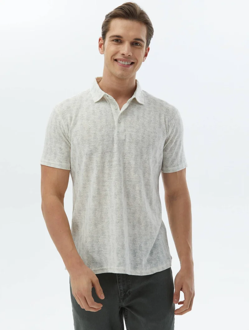 كيب Ecru Printed Polo Collar Cotton Blend T-Shirt