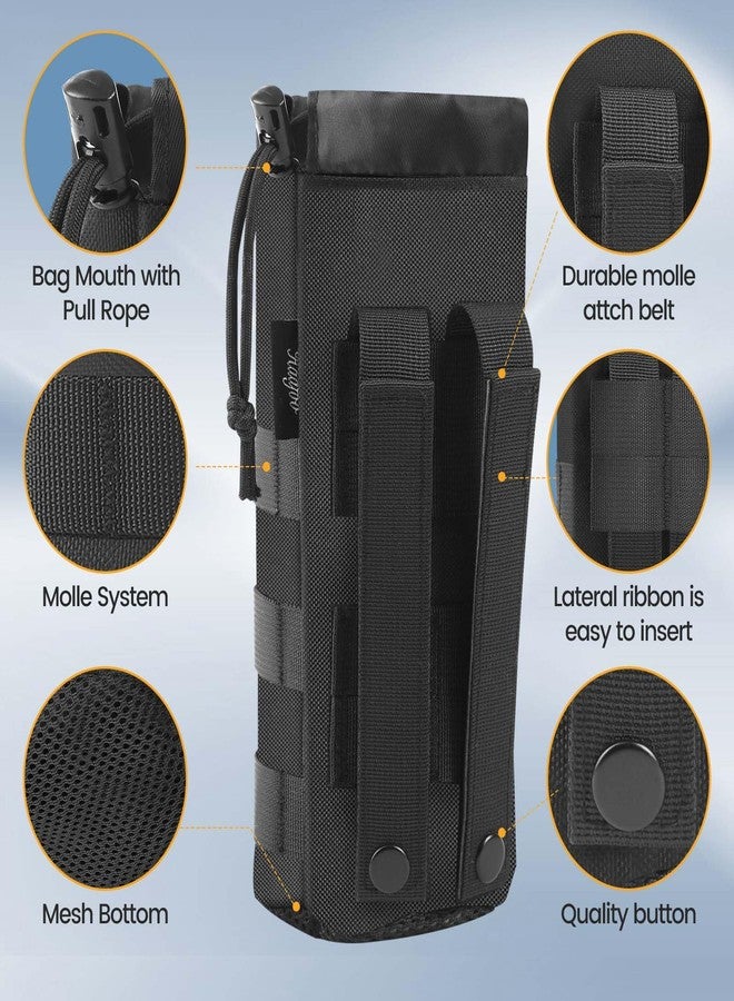 Haafoo Molle Water Bottle Holder, Upgraded 1000D Nylon Tactical Molle Water Bottle Pouch, Sports Water Bottle Bag Bottom Mesh Lining Hydration Carrier for Camping, Hiking and Travelling (Black-2pack) - Image 4
