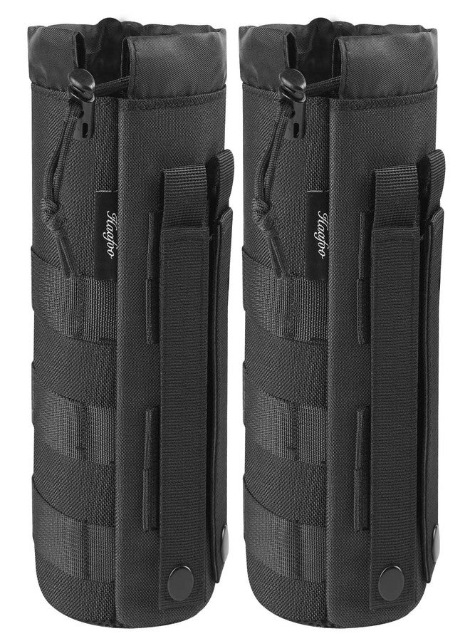 Haafoo Molle Water Bottle Holder, Upgraded 1000D Nylon Tactical Molle Water Bottle Pouch, Sports Water Bottle Bag Bottom Mesh Lining Hydration Carrier for Camping, Hiking and Travelling (Black-2pack) - Image 1