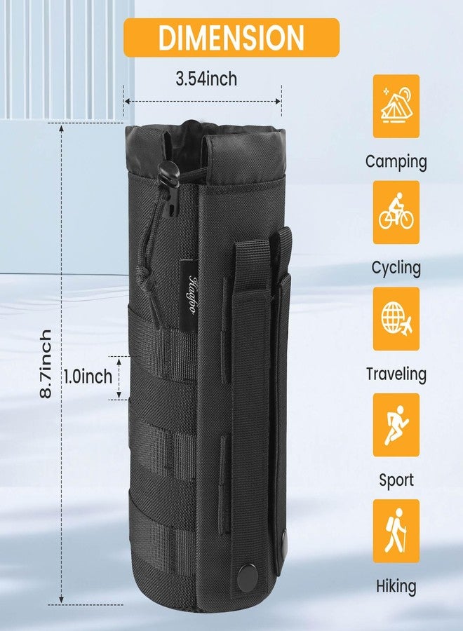 Haafoo Molle Water Bottle Holder, Upgraded 1000D Nylon Tactical Molle Water Bottle Pouch, Sports Water Bottle Bag Bottom Mesh Lining Hydration Carrier for Camping, Hiking and Travelling (Black-2pack) - Image 2
