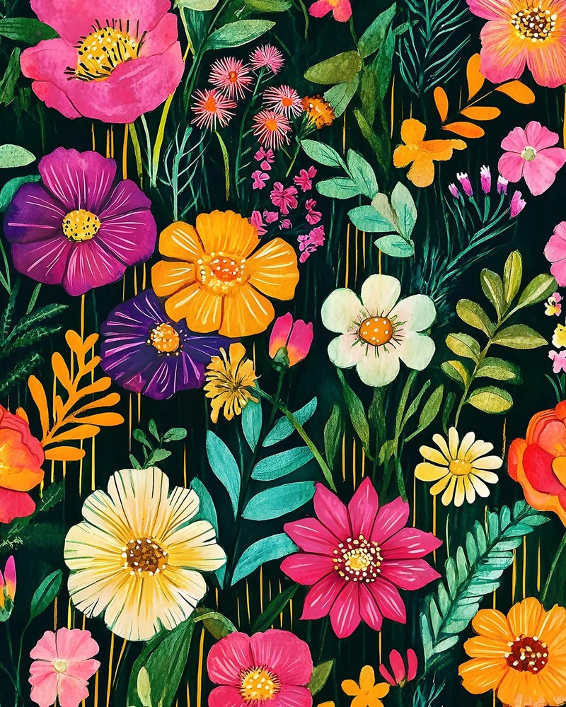 BOKEBEVE Watercolor Floral Wallpaper Peel and Stick Colorful Contact Paper Green Boho Renter Friendly Wall Paper for Countertop Cabinet Wall Shelf Bathroom Removable 17.5 x 118In - Image 1