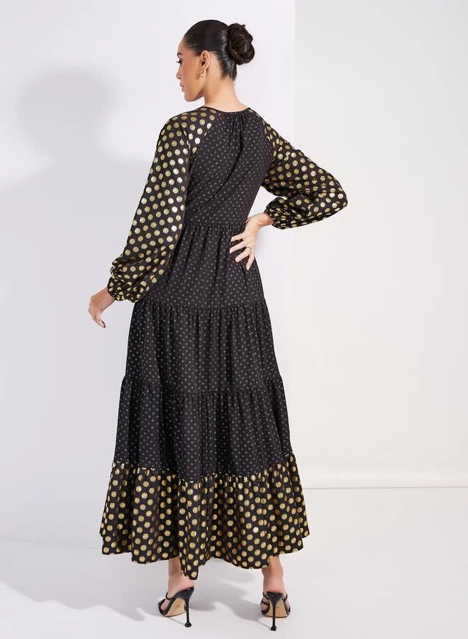 Styli Floral Tiered Maxi Dress