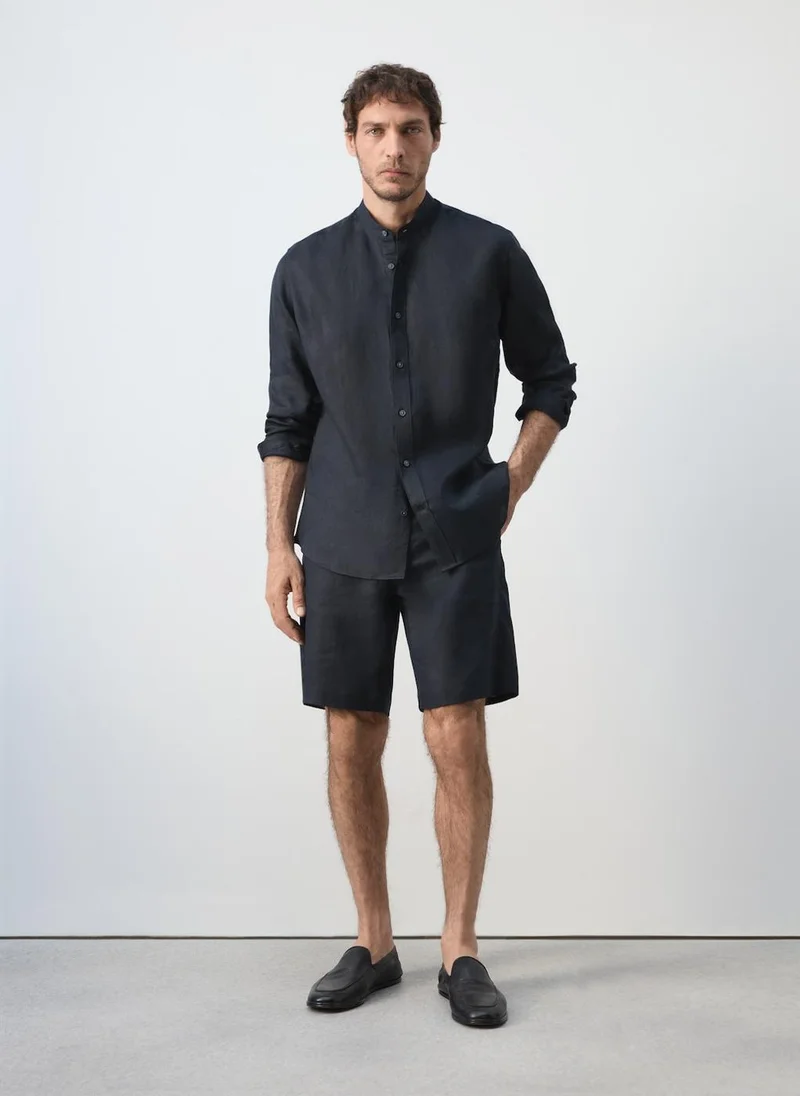 Mango Man 56-NAVY Regular-Fit 100% Linen Shirt for Men | Best Price UAE