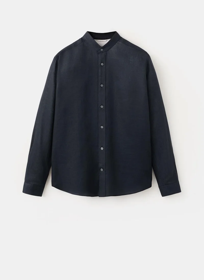 Mango Man 56-NAVY Regular-Fit 100% Linen Shirt for Men | Best Price UAE