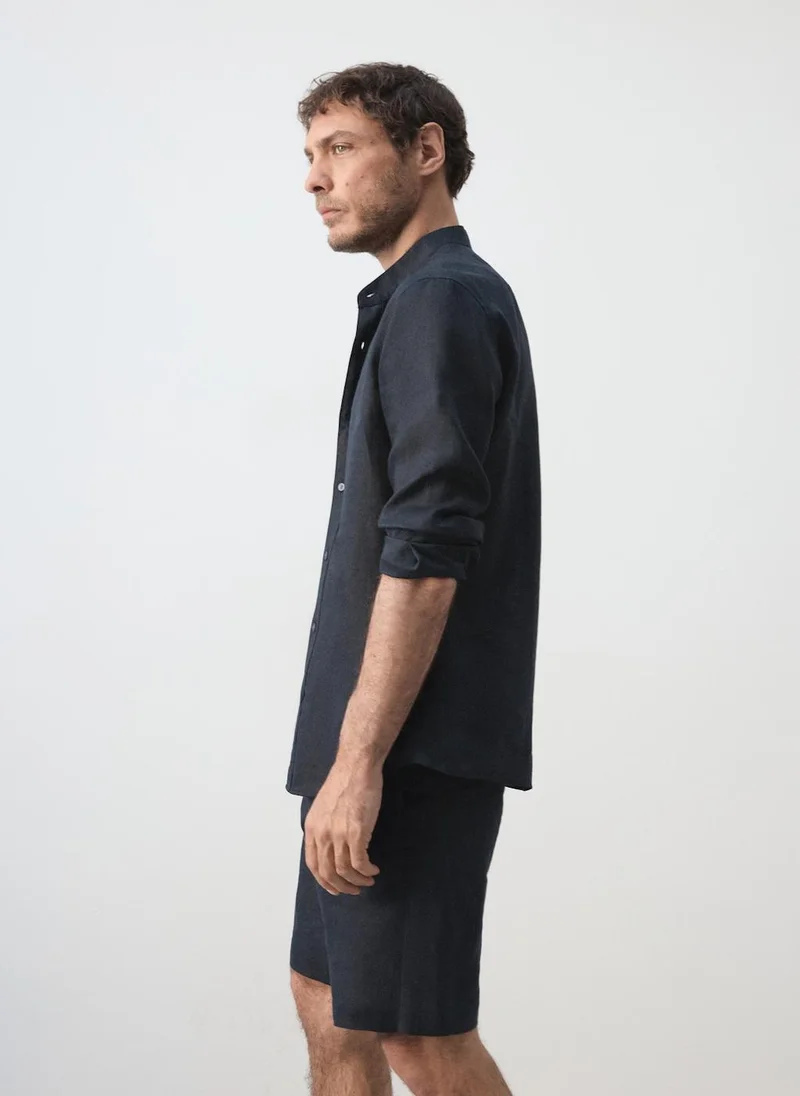 Mango Man 56-NAVY Regular-Fit 100% Linen Shirt for Men | Best Price UAE