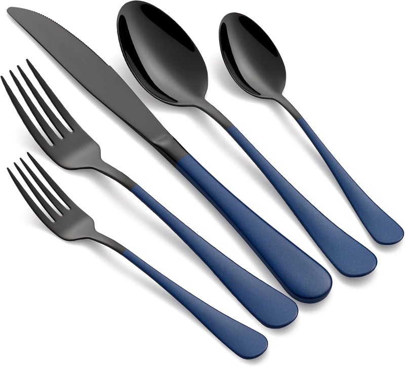 Onlycooker 20Piece Black Silverware Set 180 Stainless Steel Flatware Sapphire Blue Handle Cutlery Set Service for 4 Dinner Knives Forks Spoons Set Mirror Finish Dishwasher Safe - Image 1