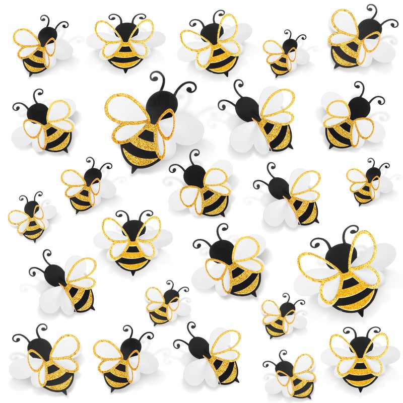 Feifeiya 30 Pcs 3D Bee Decoration 5 Sizes Honey Bumble Wall Sticker Decor for Classroom Large Glitter Bee Themed Decals Confetti Cute Adhesive Birthday Baby Shower Outdoor Home GardenClassic Style - Image 2