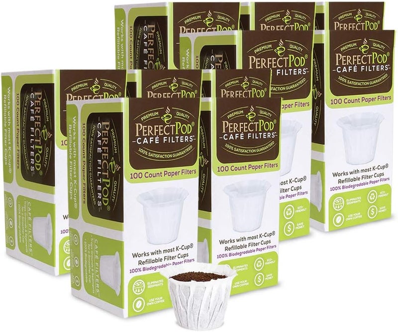 Perfect Pod Cafe Filters Paper Liners for Reusable K Cup Coffee Pods by - Fits All Brands, Compatible With All Refillable Capsules - Disposable Paper Filters (1,000-Ct) - Image 1