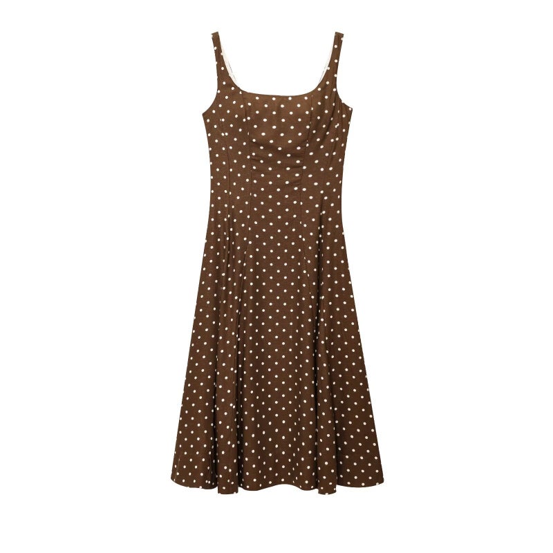 Polka Dot A-Line Maxi Dress Sleeveless U-Neck - Image 1
