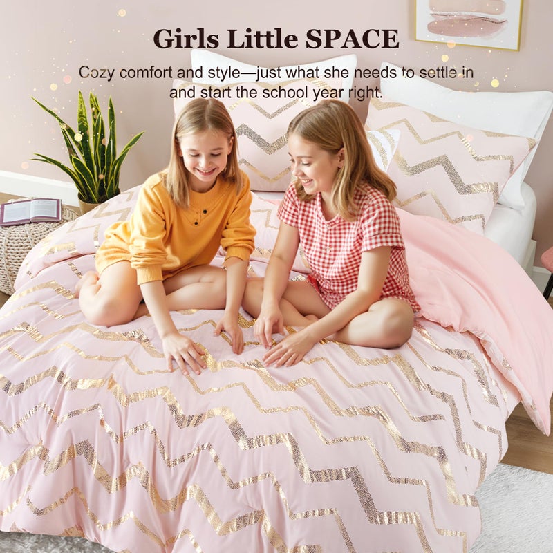 Codi Twin Comforter Set for Teen Girls, 3-Piece Pink and Gold Bedding, Warm and Lightweight for Dorm or Bedroom - Image 3