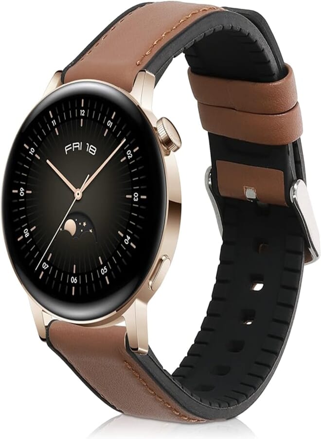 kwmobile Wristband Compatible with Huawei Watch GT3 (42mm) / Watch GT2 (42mm) / Watch 2 - Silicone and Leather Sport Bracelet Strap - Brown / Black