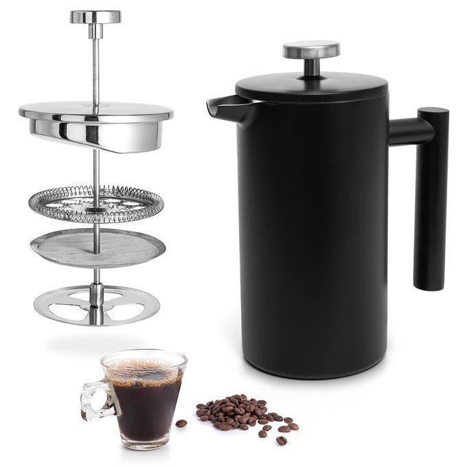 BLACK STAINLESS STEEL FRENCH PRESS COFFEE MAKER 26 OZ 770 ML DOUBLE WALL INSULATED FRENCH PRESS STAINLESS STEEL EASY CLEAN TEA BREWER EASY PRESS DURABLE METAL COFFEE PRESS