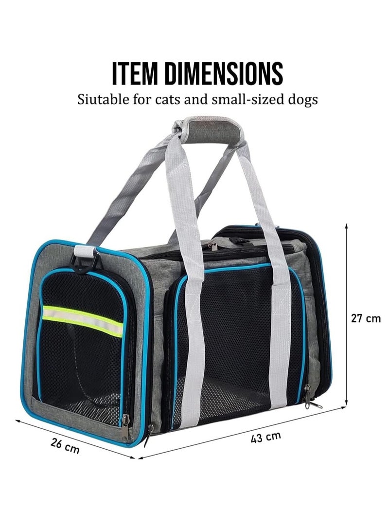 أن ان سي بيتس حقيبة حمل القطط المحمولة، حقيبة حمل مريحة للحيوانات الأليفة بتصميم قابل للتهوية، شبكة مضادة للخدش، حزام كتف، جيوب جانبية، وسحاب للإغلاق، مثالية للسفر والاستخدام في الهواء الطلق 43 سم (رمادي) - Image 2