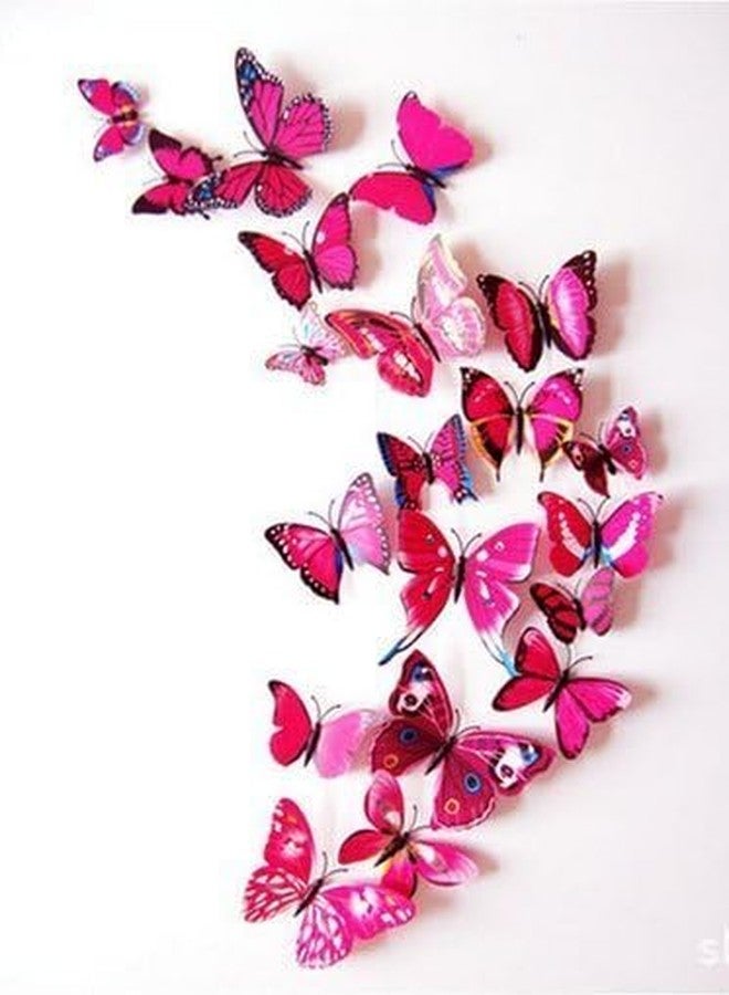 Pindia 12 Pcs 3D Metal Butterfly Wall Stickers for Home Party Wedding Decor (Pink) - Image 2