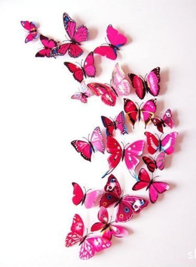 Pindia 12 Pcs 3D Metal Butterfly Wall Stickers for Home Party Wedding Decor (Pink) - Image 1