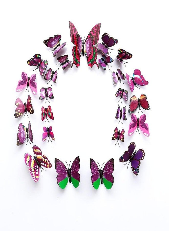 Pindia 12 Pcs 3D Metal Butterfly Wall Stickers for Home Party Wedding Decor (Pink) - Image 3