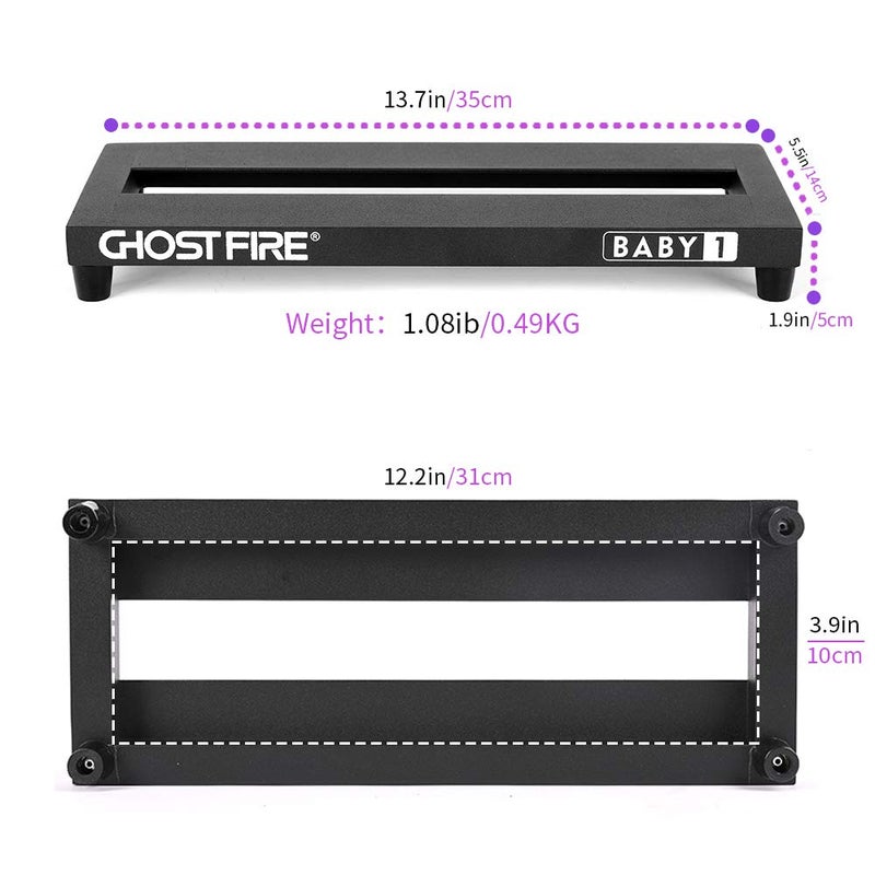 GHOSTFIRE Ghost Fire Guitar Pedal Board Aluminum Alloy 1.08lb Effect Pedalboard 13.7''x5.5''x1.9" with Carry Bag,V series (V-BABY 1) - Image 2