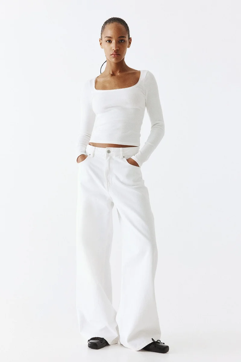 H&M Picot-trimmed cotton top