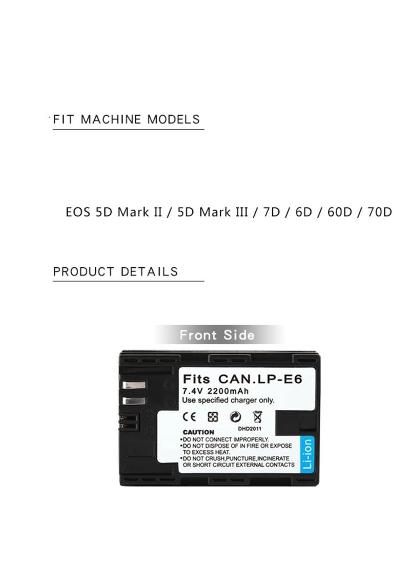 Generic - 2200mAh LP-E6 LP E6 Camera Battery Compatible with Canon EOS 5DS 5D Mark II Mark III 6D 7D 60D 60Da 70D 80D DSLR EOS - Image 1