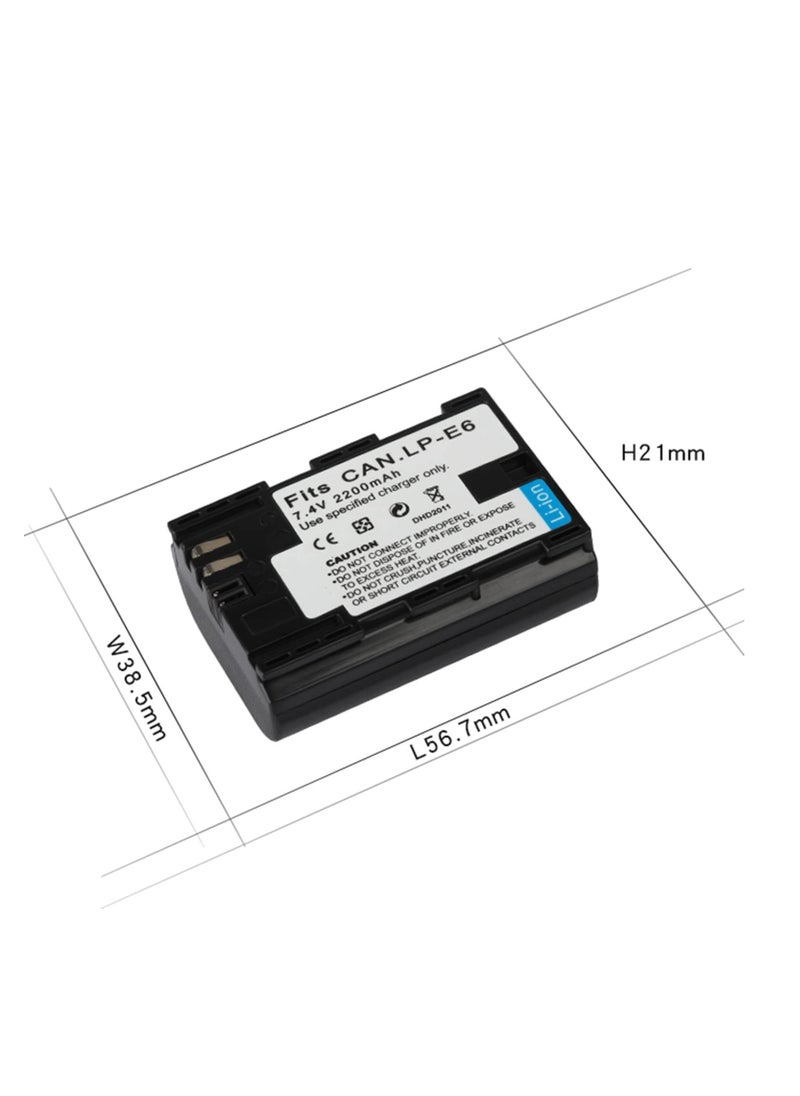 Generic - 2200mAh LP-E6 LP E6 Camera Battery Compatible with Canon EOS 5DS 5D Mark II Mark III 6D 7D 60D 60Da 70D 80D DSLR EOS - Image 1