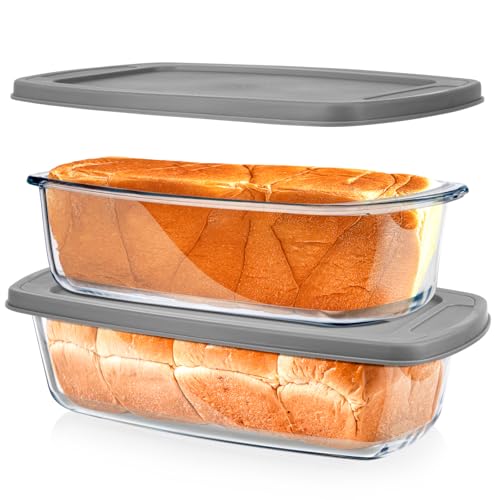 BAKEWAY Glass Loaf Pans for Baking Bread with Lids 2 Set - 1.9 Qt Glass Loaf Pan | Oven, Dishwasher, Fridge, Freezer & Microwave Safe, Bread Pan Suit for Lasagna, Meatloaf, Banana - Image 1