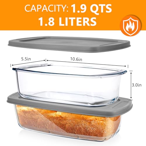 BAKEWAY Glass Loaf Pans for Baking Bread with Lids 2 Set - 1.9 Qt Glass Loaf Pan | Oven, Dishwasher, Fridge, Freezer & Microwave Safe, Bread Pan Suit for Lasagna, Meatloaf, Banana - Image 2