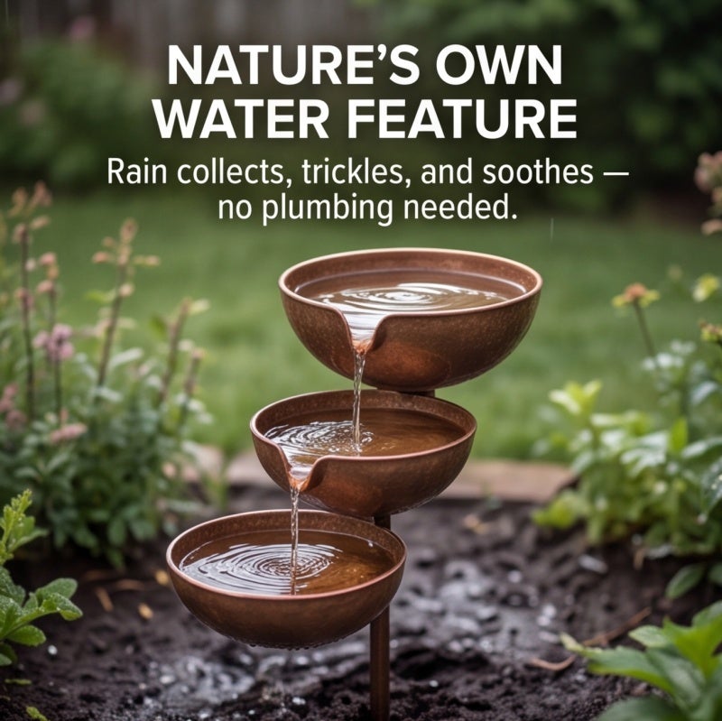 Copper Bird Bath 3-Tier Rainwater Catcher Design - Safe Shallow Drinking Spot Rain Catcher Bird for Outdoor Garden Yard Decor Bird Watchers - Image 2